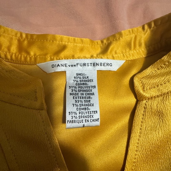 DVF Rona Silk Button-Front Blouse – Size 2 (Mustard/Gold) - Picture 3 of 6
